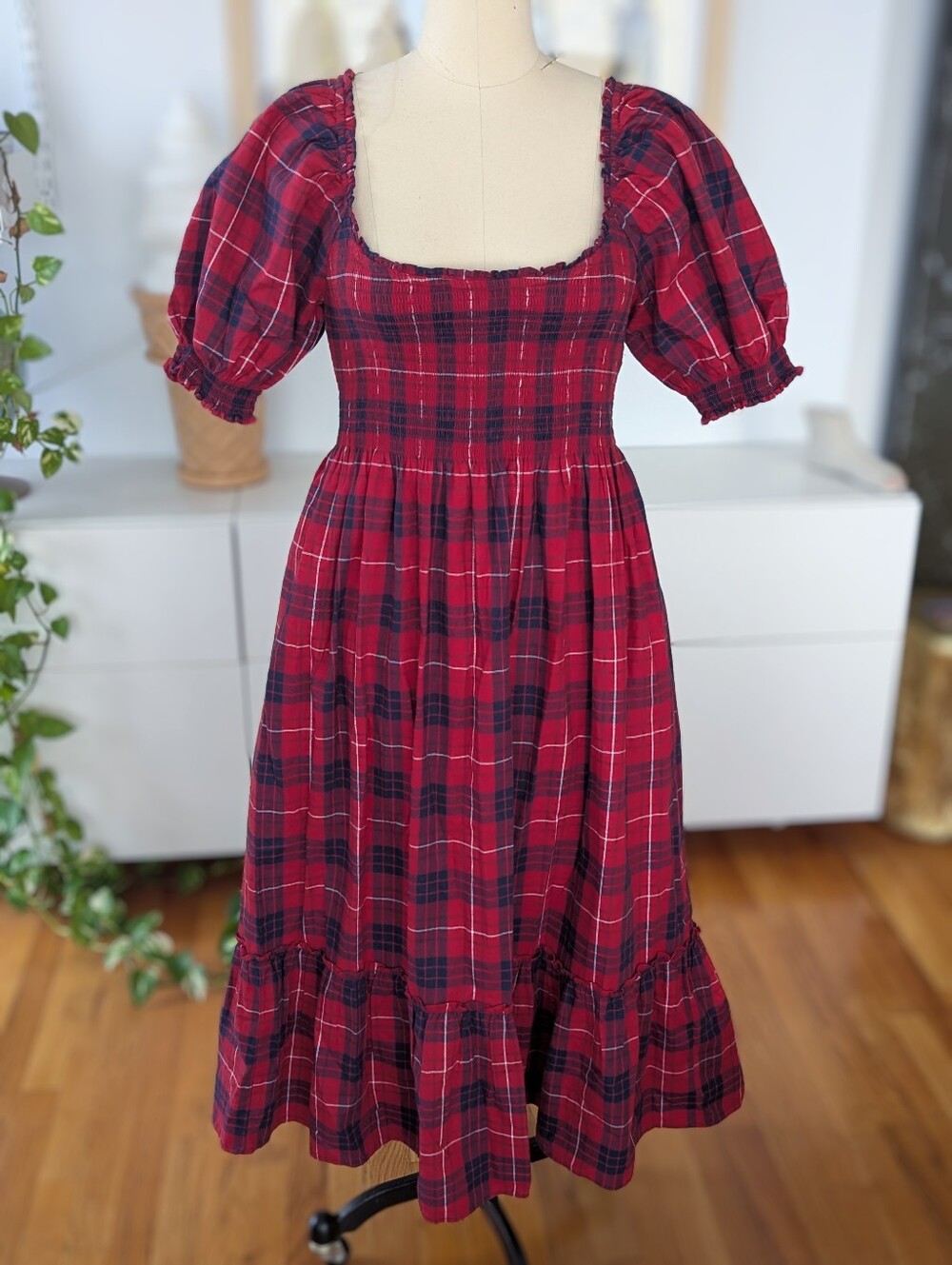 Hill House Cherry Tartan Louisa Nap Dress Cotton Flannel XL